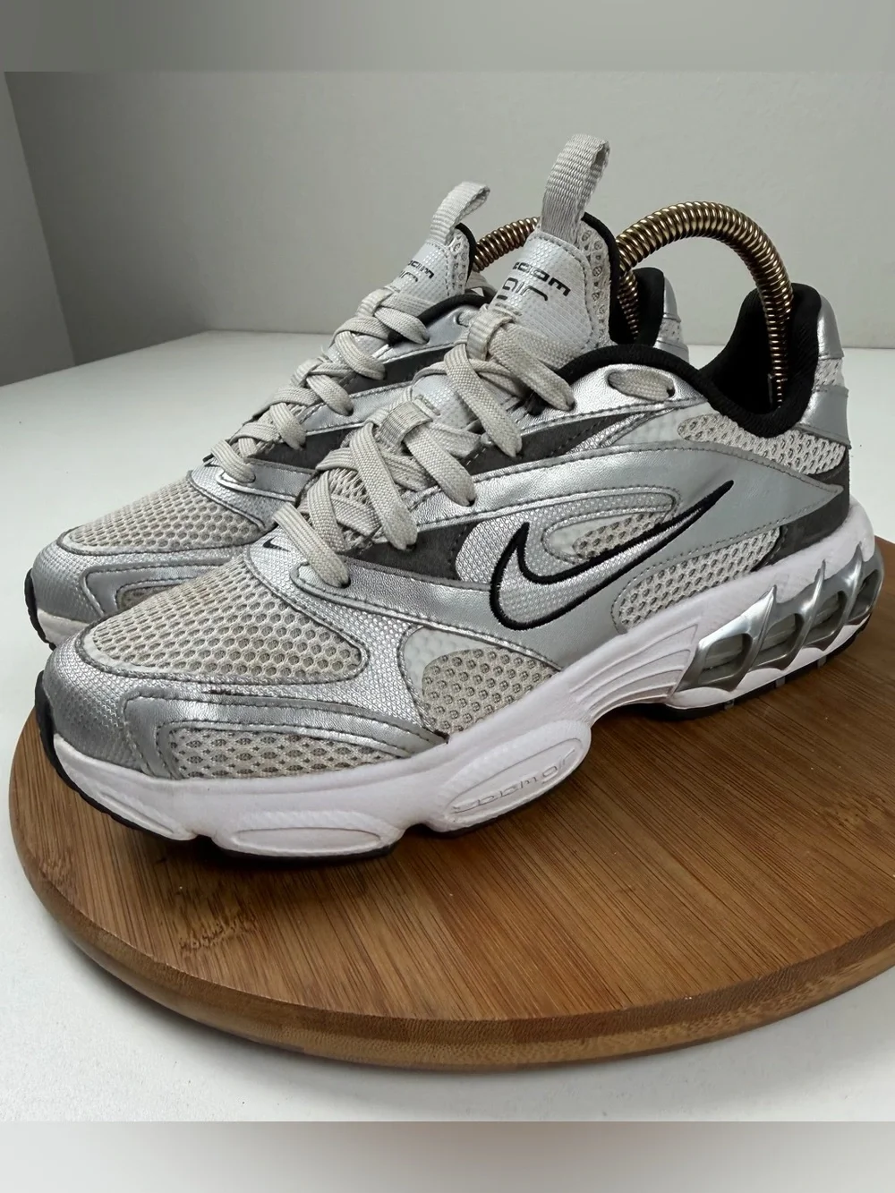 Nike Zoom Air Fire Silver Metallic Mesh Athletic Sneakers - Picture 3 of 10